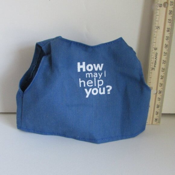 Vintage 2000 Dandee  HOW MAY I HELP YOU? Smiley Face BLUE DOLL VEST pockets work Dan Dee Dead Retail